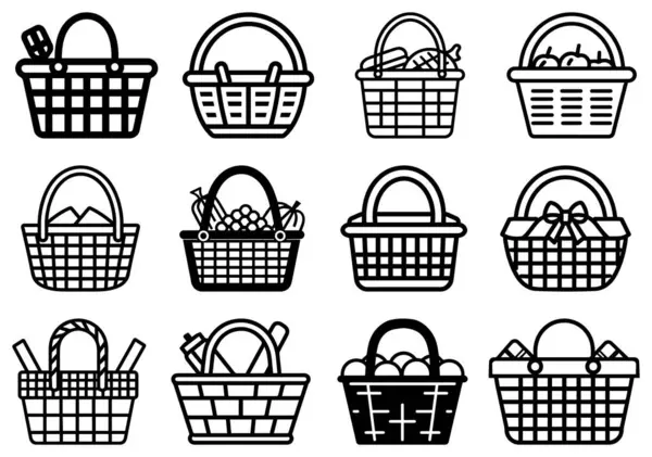 Piknik Sepeti siyah ana hatlı Simge vektör tasarımı