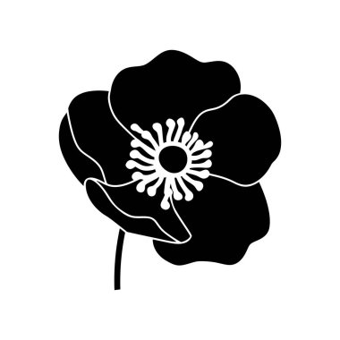 Haşhaş çiçekleri siyah dış hat simgesi ve beyaz arkaplan