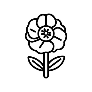 Haşhaş çiçekleri siyah dış hat simgesi ve beyaz arkaplan