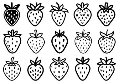 Çilek siyahı Taslak simgesi ve besin beyazı arkaplan