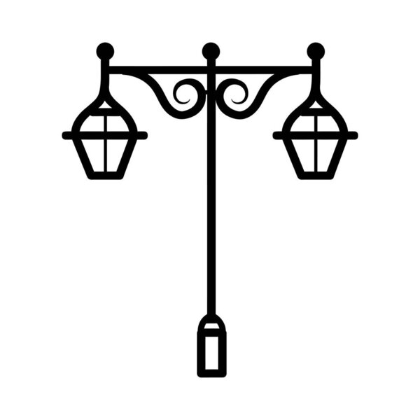 Old Multiple light street lamp black outline icon background design
