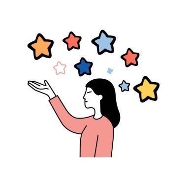 Yıldızlara Erişen Kadın Renklendirme Simgesi Arzusu ve Hayaller.