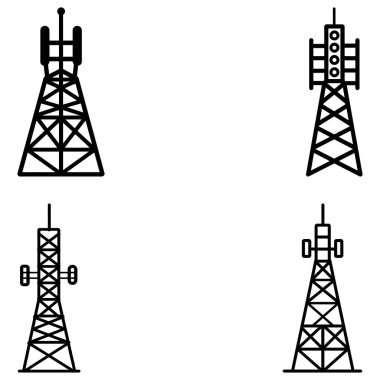 Tower Connectivity and Communication siyah simge illüstrasyon tasarımı.