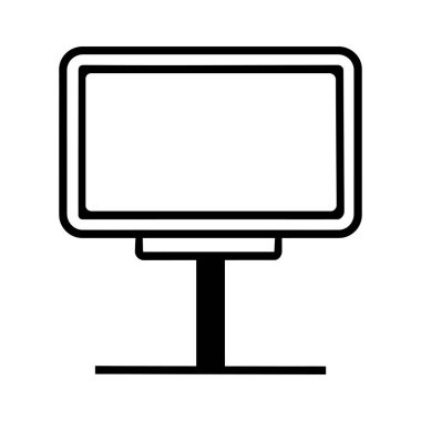 Şeffaf bir arkaplan üzerinde kalın siyah çizgili minimalist bir bilgisayar monitörü görüntü simgesi. Görüntü biçimi geometrik ve temiz.