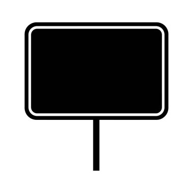 Siyah dikdörtgen bir tabela, yuvarlak kenarları var, bir direğe monte edilmiş, beyaz arka planda izole edilmiş. Açık, basit ve çeşitli uygulamalar için uygun.