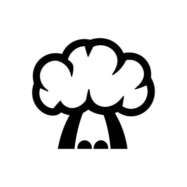 Şeffaf bir arkaplanda siyah, katı bir patlama ikonu, detaylı çizgi sanatı ve temiz, minimalist silüeti ile bir atom veya nükleer bulut patlaması tasvir eder.