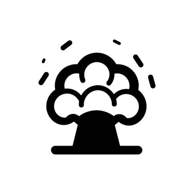 Şeffaf bir arkaplanda siyah, katı bir patlama ikonu, detaylı çizgi sanatı ve temiz, minimalist silüeti ile bir atom veya nükleer bulut patlaması tasvir eder.