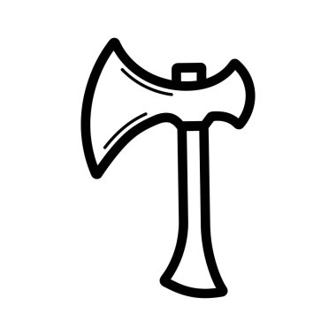 Tek başlı bir savaş baltasının basit bir çizimi. Kavisli bir bıçak ve tahta sapı var..