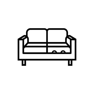 Kollukları ve kısa bacakları olan iki yastıklı bir kanepenin stilize edilmiş siyah silueti..