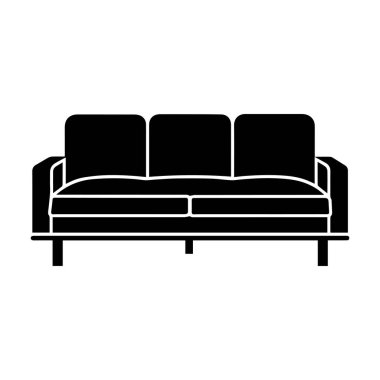 Kollukları ve kısa bacakları olan iki yastıklı bir kanepenin stilize edilmiş siyah silueti..