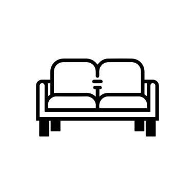 Kollukları ve kısa bacakları olan iki yastıklı bir kanepenin stilize edilmiş siyah silueti..