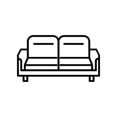 Kollukları ve kısa bacakları olan iki yastıklı bir kanepenin stilize edilmiş siyah silueti..