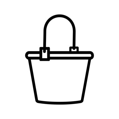 Beyaz arka planda kıvrımlı saplı siyah bir kova silueti..