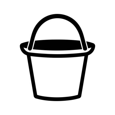 Beyaz arka planda kıvrımlı saplı siyah bir kova silueti..