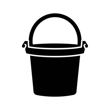 Beyaz arka planda kıvrımlı saplı siyah bir kova silueti..