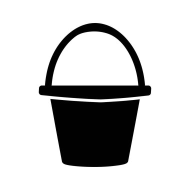 Beyaz arka planda kıvrımlı saplı siyah bir kova silueti..