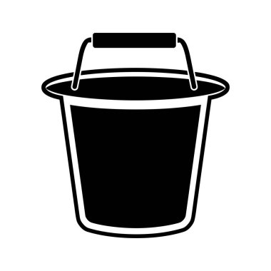 Beyaz arka planda kıvrımlı saplı siyah bir kova silueti..