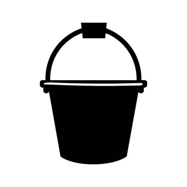 Beyaz arka planda kıvrımlı saplı siyah bir kova silueti..