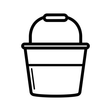 Beyaz arka planda kıvrımlı saplı siyah bir kova silueti..