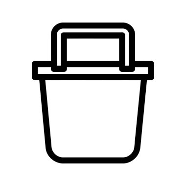 Beyaz arka planda kıvrımlı saplı siyah bir kova silueti..