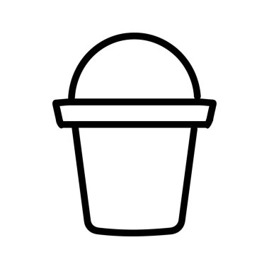 Beyaz arka planda kıvrımlı saplı siyah bir kova silueti..