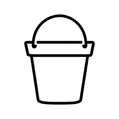 Beyaz arka planda kıvrımlı saplı siyah bir kova silueti..