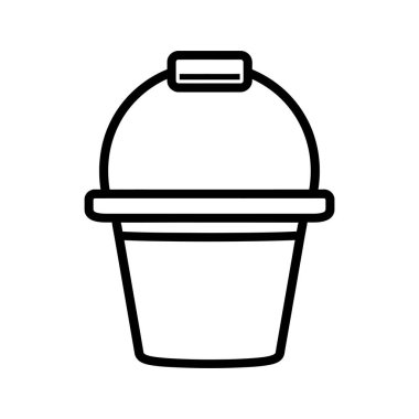 Beyaz arka planda kıvrımlı saplı siyah bir kova silueti..