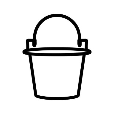 Beyaz arka planda kıvrımlı saplı siyah bir kova silueti..