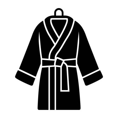 Bornoz ve havlu giymiş bir kişinin minimalist siyah simgesi.