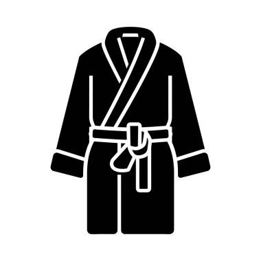 Bornoz ve havlu giymiş bir kişinin minimalist siyah simgesi.