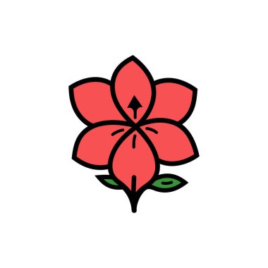 Göz alıcı, grafiksel bir illüstrasyonda koyu siyah çizgileri ve ince yeşil yaprakları olan kırmızı bir çiçek sergilenir. Dekoratif tasarımlar veya botanik temalar için ideal.