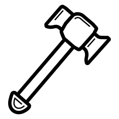 Siyah beyaz balyoz ikonu izole edilmiş. Yapım, yıkım ve ağır sanayi görevlerinde kullanılan güçlü bir araç.