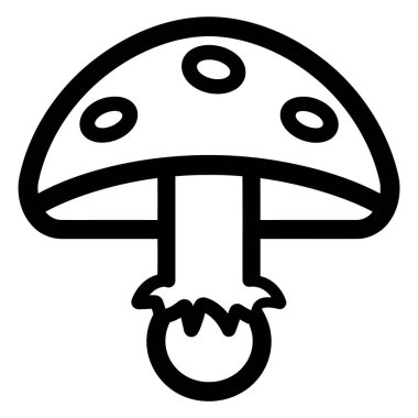 Bu siyah-beyaz bir mantar mantarı kapağında belirgin noktalar, bir gövde ve tabanında bir halka olan bir mantar mantarı tasviri. Basit vektör illüstrasyonu.