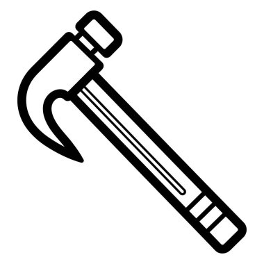 Beyaz zemin üzerinde siyah çizgileri olan bir çekiç tasvir eden grafiksel sanat, çeşitli tasarım ihtiyaçları için basit, minimalist ve biçimlendirilmiş bir araç simgesini somutlaştırıyor.
