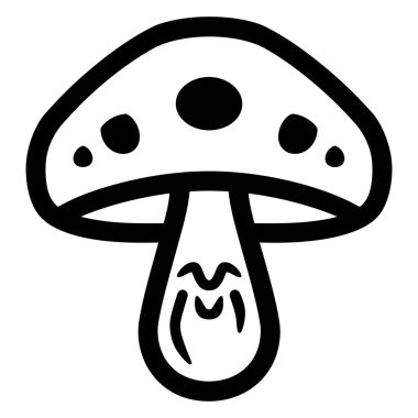 Bir mantar mantarının basit, çizgi sanatı çizimi. Mantarda üç farklı benekli yuvarlak bir başlık ve ilginç işaretli kalın bir gövde bulunuyor..