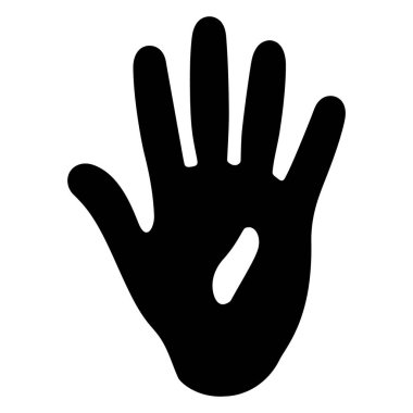 Avuç içinin ortasında eşsiz bir oval şekli olan siyah bir el izi var. Beyaz bir arkaplanda izole edilmiş. Yaratıcı tasarımlar için mükemmel..