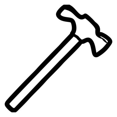Çarpıcı siyah beyaz bir resim, ahşap bir sapla çekiç gösteriyor, cesur bir taslak ile çizilmiş, inşaat, DIY projeleri ve marangozluk için ideal..