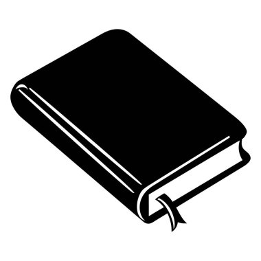 Bu minimalist siyah illüstrasyonda kurdeleli kapalı bir kitap yer almaktadır. Görüntü, eğitim, okuma, öğrenme ve bilgi arayışı konularını çağrıştırıyor..