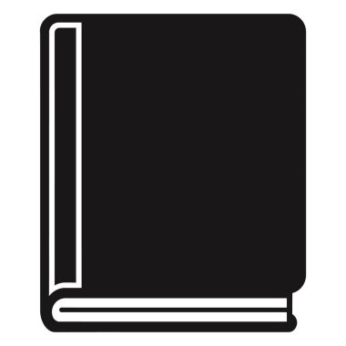 Bu çarpıcı siluet dik duran kapalı, siyah bir ciltli kitabı gösteriyor. Kitabın omurgası görünür, ve üst ve alt kenarları dizilmiş sayfaları gösterir..