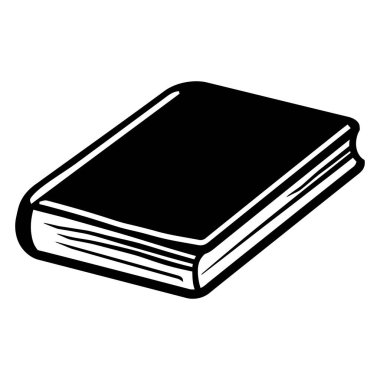 Bu resim kapalı bir kitabın monokrom çizimi. Kitabın kapağı ve sayfaları keskin bir şekilde tezat oluşturan basit, katı siyah ve beyaz renklerle görülebilir..