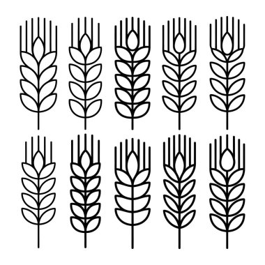 On siyah buğday sapı, vektör formatında beyaz bir zemin üzerinde düzgün ve simetrik bir şekilde sıralanır ve basit, temiz bir desen oluşturur..