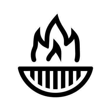 Beyaz arkaplanı parlayan bir ızgarada siyah ateş ikonu. Görüntü, ızgara benzeri bir yapıda duran siyah ateş sembolünü gösteriyor..