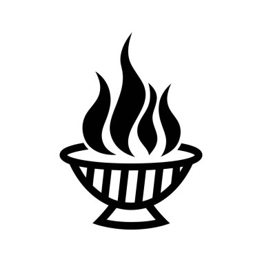 Bir vektör sanatının beyaz arka planında, ızgaradan siyah ateş yükselir, çeşitli amaçlar için bir siluet şekli yaratır..