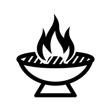 Siyah siluet, üzerinde alevler olan basit bir ızgaraya sahiptir. Temiz beyaz bir arkaplan üzerine kurulmuştur. Çeşitli tasarım ihtiyaçları için mükemmeldir..