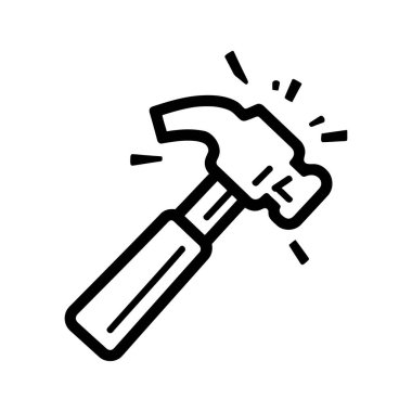 İzole edilmiş siyah çizgili çekiç, basit tasarımlarda tasvir araçları veya ev geliştirme temaları için mükemmel olan beyaz arkaplan üzerindeki inşaat etkisini gösteriyor.