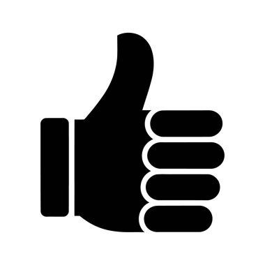 Siyah el hareketi beyaz arka planda baş parmak işareti gösteriyor. Katı siyah simge, minimalist tasarımı içinde anlaşma, onay ve olumlu geri bildirim taşır.