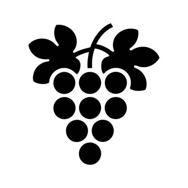 Siyah üzüm ikonu, solda ve sağda iki yaprak üzerinde beyaz bir zemin üzerinde sergilenen dokuz üzüm gösteriyor..