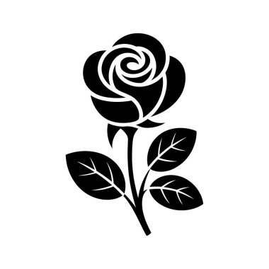 Yaprakları vektör formatında beyaz arkaplanlı siyah gül. Basit bir çiçeğe ihtiyaç duyan çeşitli yaratıcı projeler için mükemmel bir seçim..