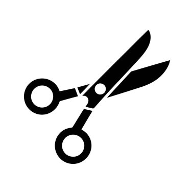 Açık siyah makas temiz beyaz bir arkaplanda gösterilir, el sanatları veya yaratıcı projeler ve diğer çeşitli amaçlar için ideal minimalist basit bir simge.