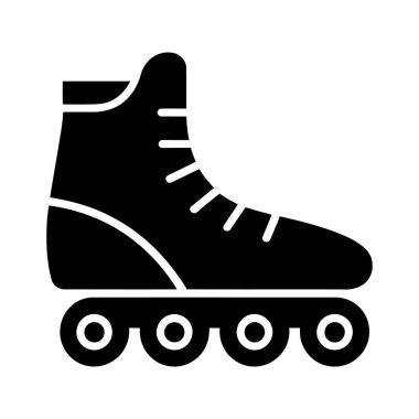 Siyah bir paten, dört tekerlek, bağcık ve beyaz arka planda sunulan yüksek çizmeli bir çizme tasarımı ile sergilenir..